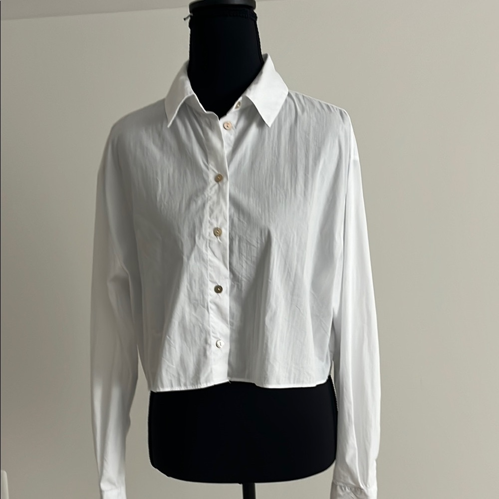 Mango White Cropped Button-Down Shirt